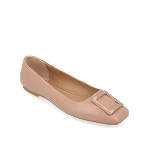 ZIMIA SQUARE TOE FLATS IN VEGAN LEATHER - Tan