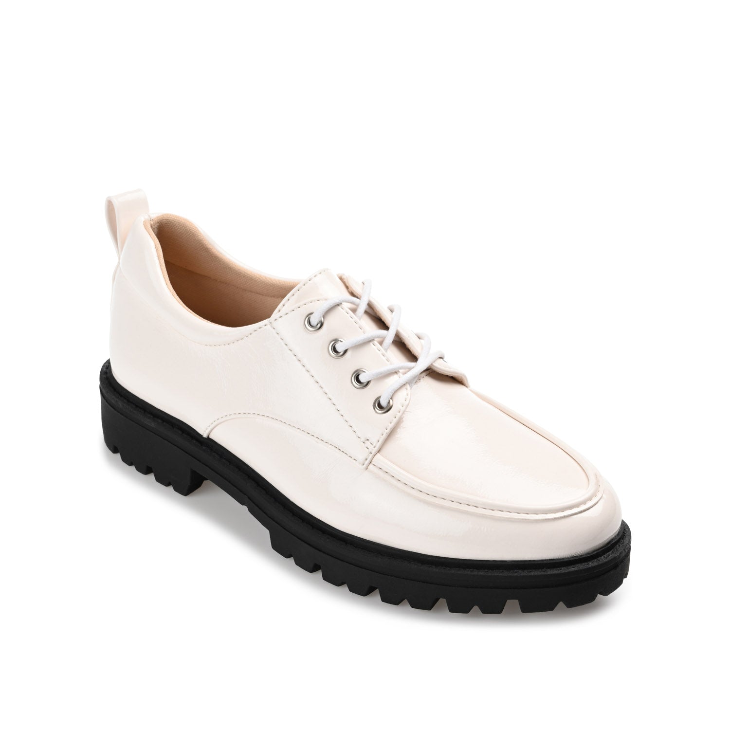 ZINA OXFORD LOAFER FLATS IN PATENT - Bone