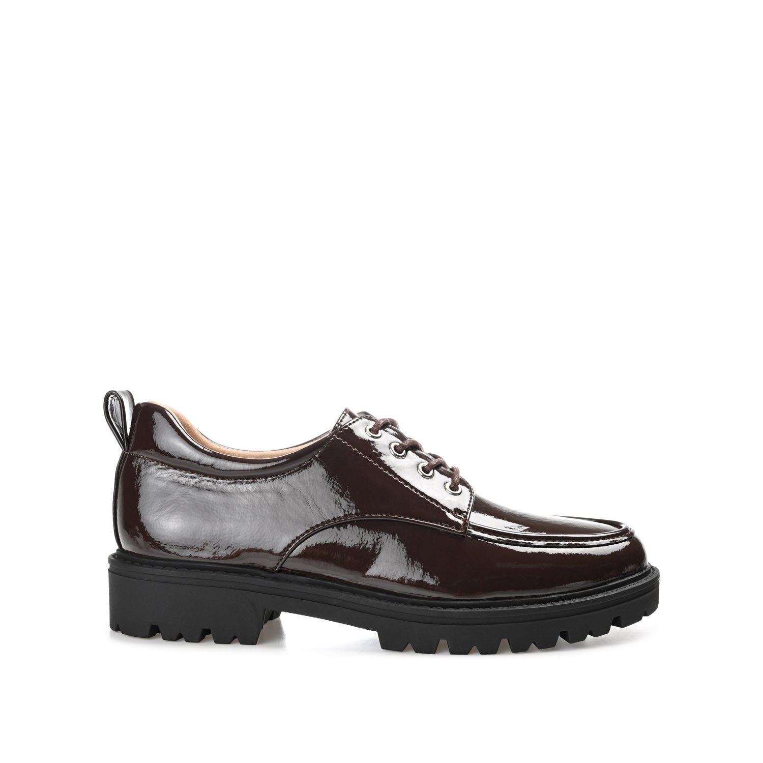 ZINA OXFORD LOAFER FLATS IN PATENT - Brown