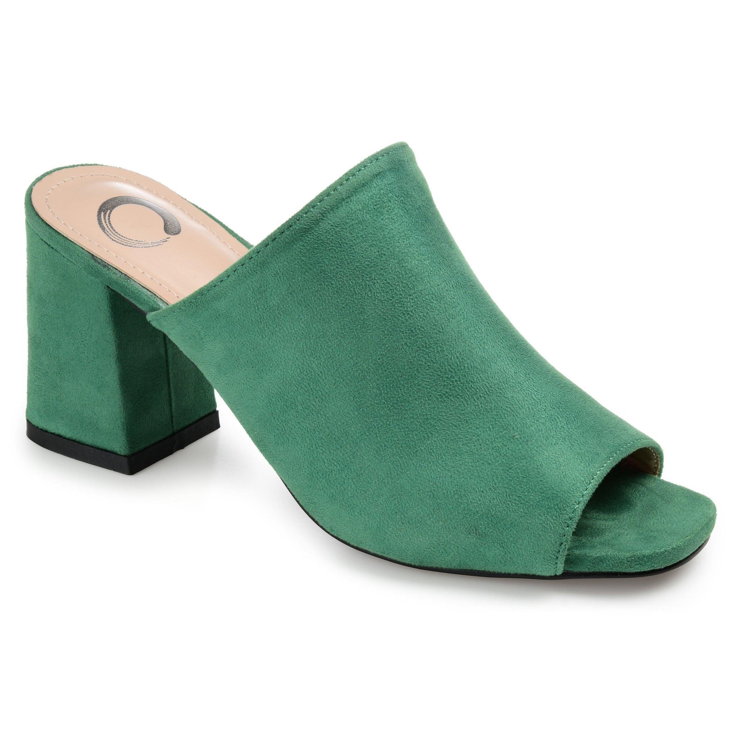 ADELAIDE MULE BLOCK HEELS IN FAUX SUEDE - Green