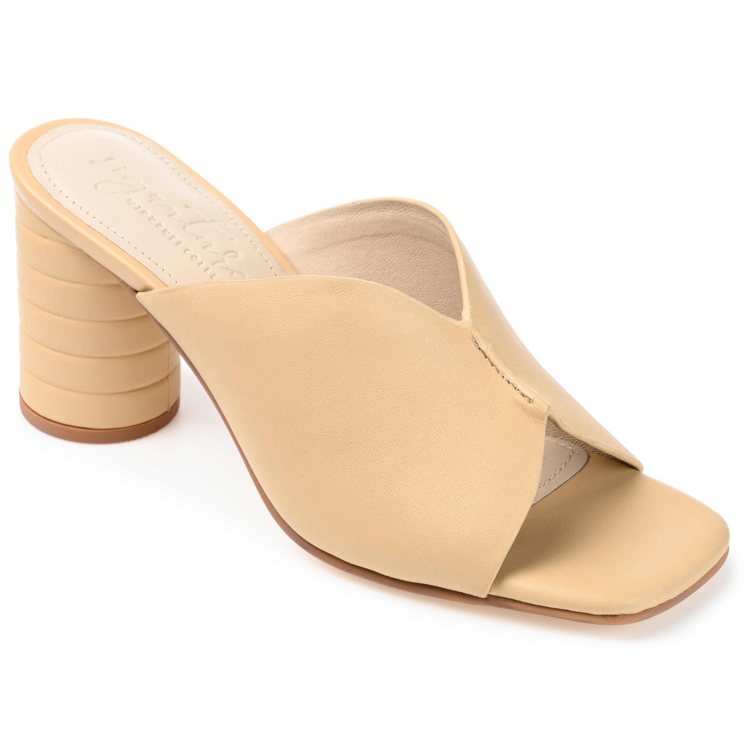 KARAH BLOCK HEELED MULES IN LEATHER - Tan