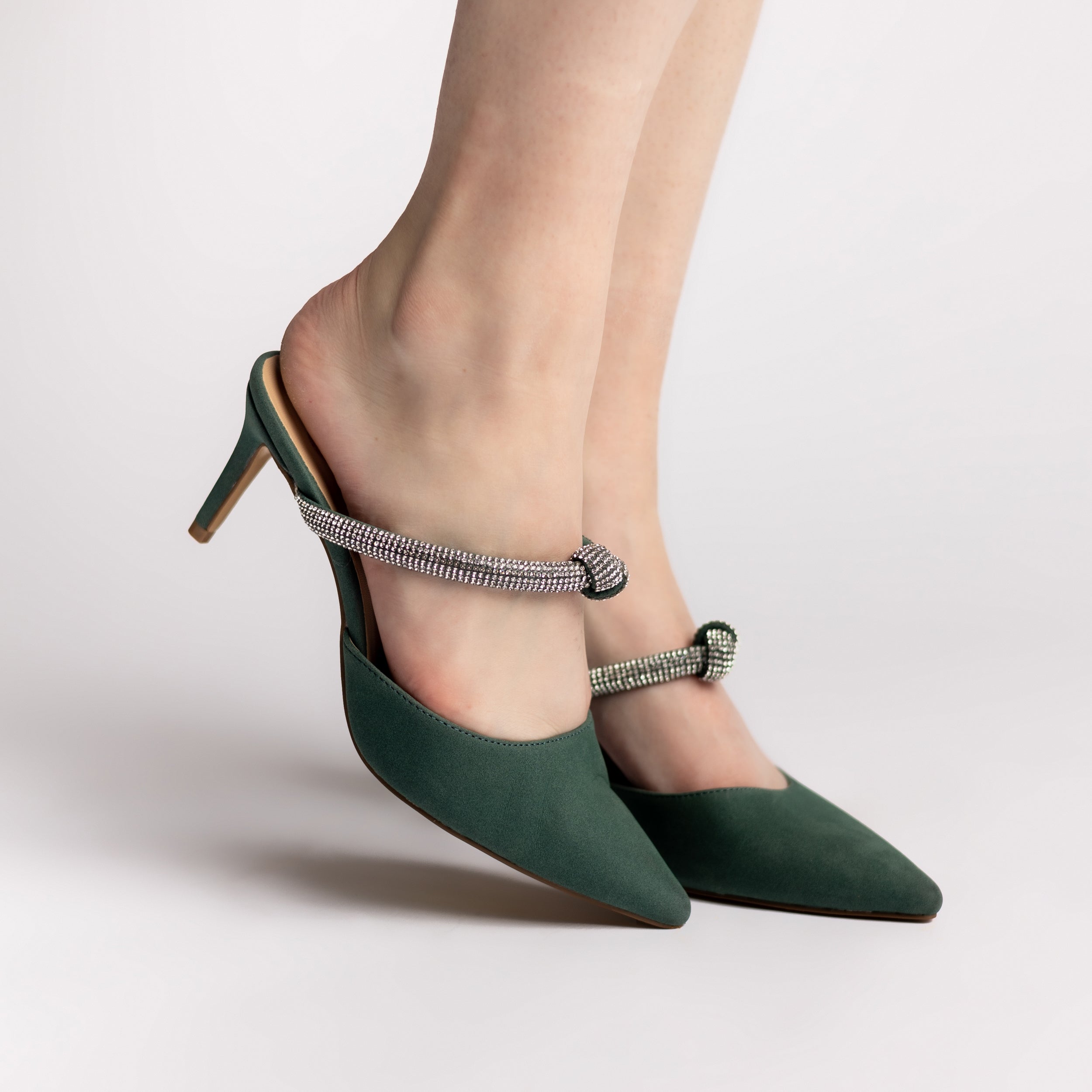 LUNNA MULE STILETTO HEELS IN FAUX SUEDE - Green