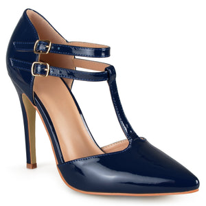 TRU T-STRAP STILETTO PUMP HEELS IN WIDE - Navy Nubuck
