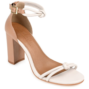 JETTAH STRAPPY BLOCK HEELS IN LEATHER - Tan and Bone Leather