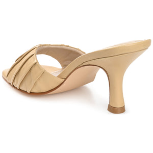 JULIETTE STILETTO HEEL MULES IN LEATHER - Tan