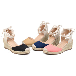 MONTE ESPADRILLE WEDGE SANDALS IN WIDE - Navy Blue Fabric