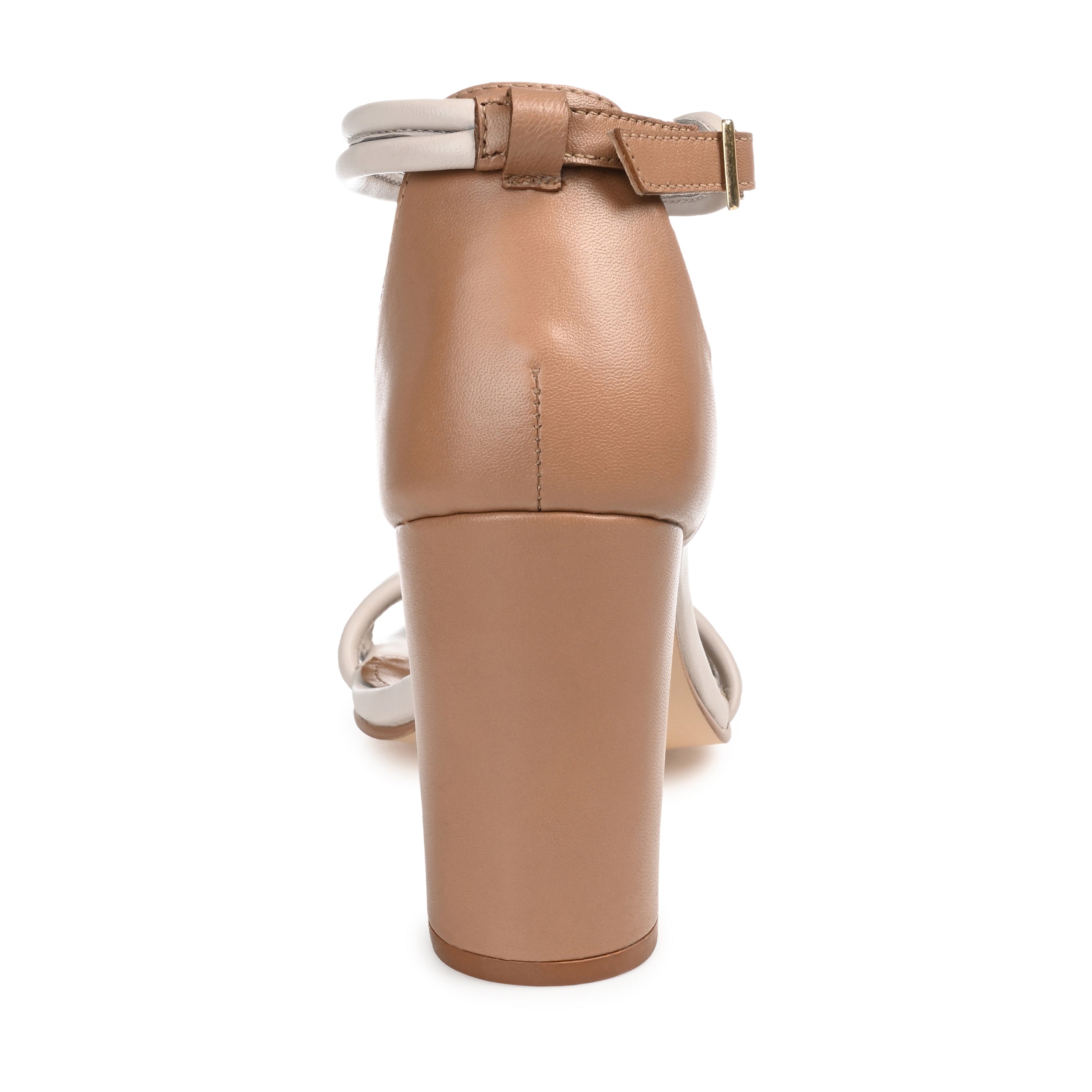 JETTAH STRAPPY BLOCK HEELS IN LEATHER - Tan and Bone Leather