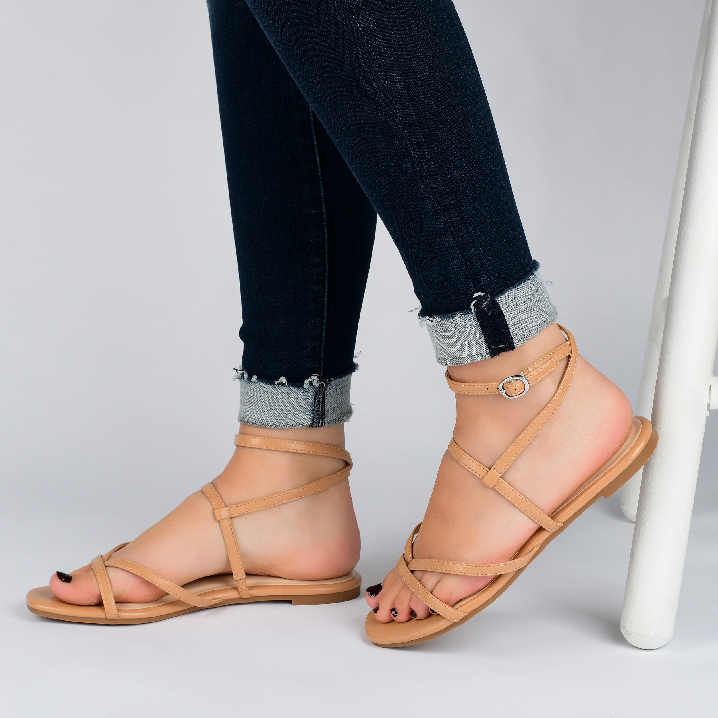 Multi Strap Toe Post Slingback Flat Sandals