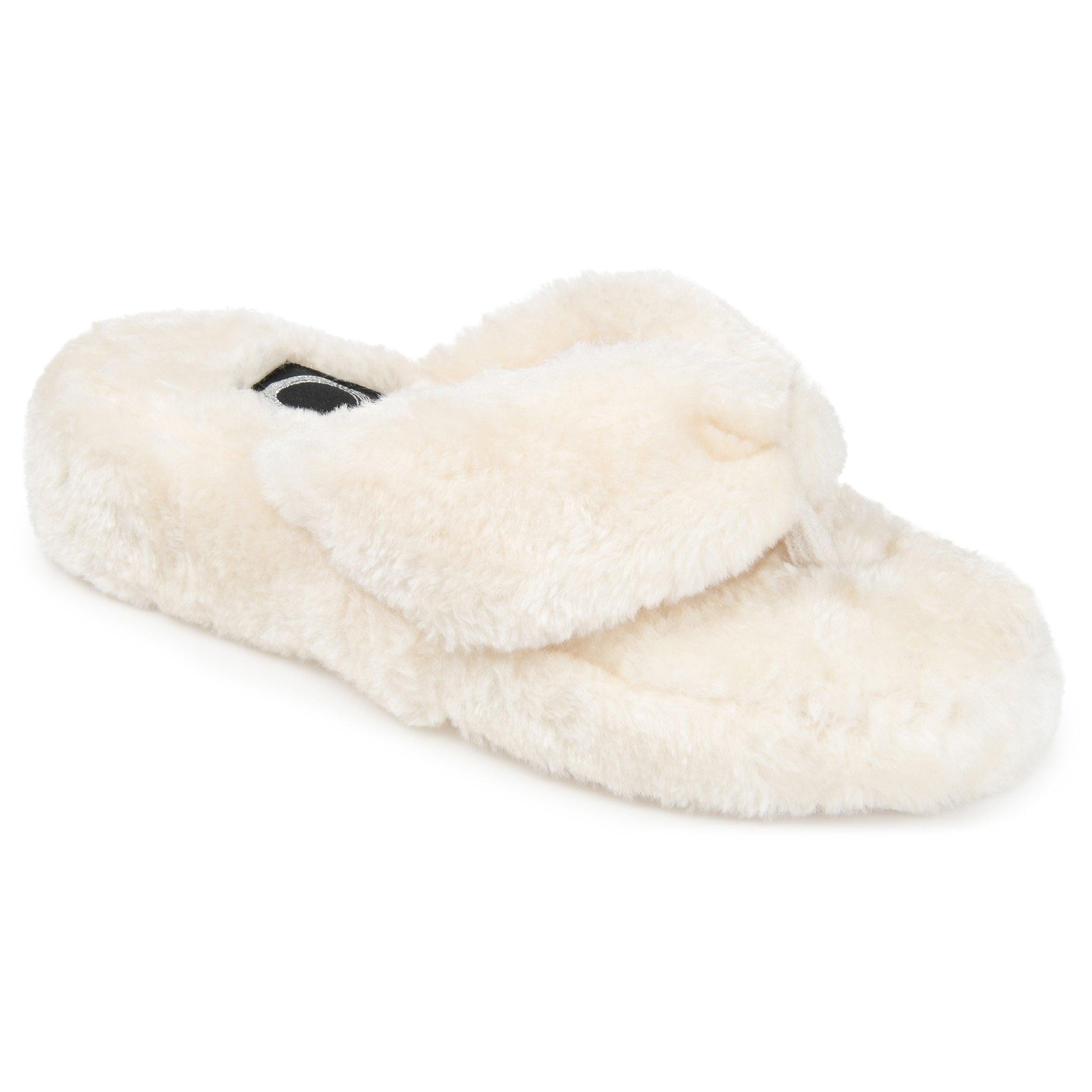 12 Wholesale Women's Fluffy Faux Fur Slippers Comfy Open Toe Two Band  Slides In Tan - at 