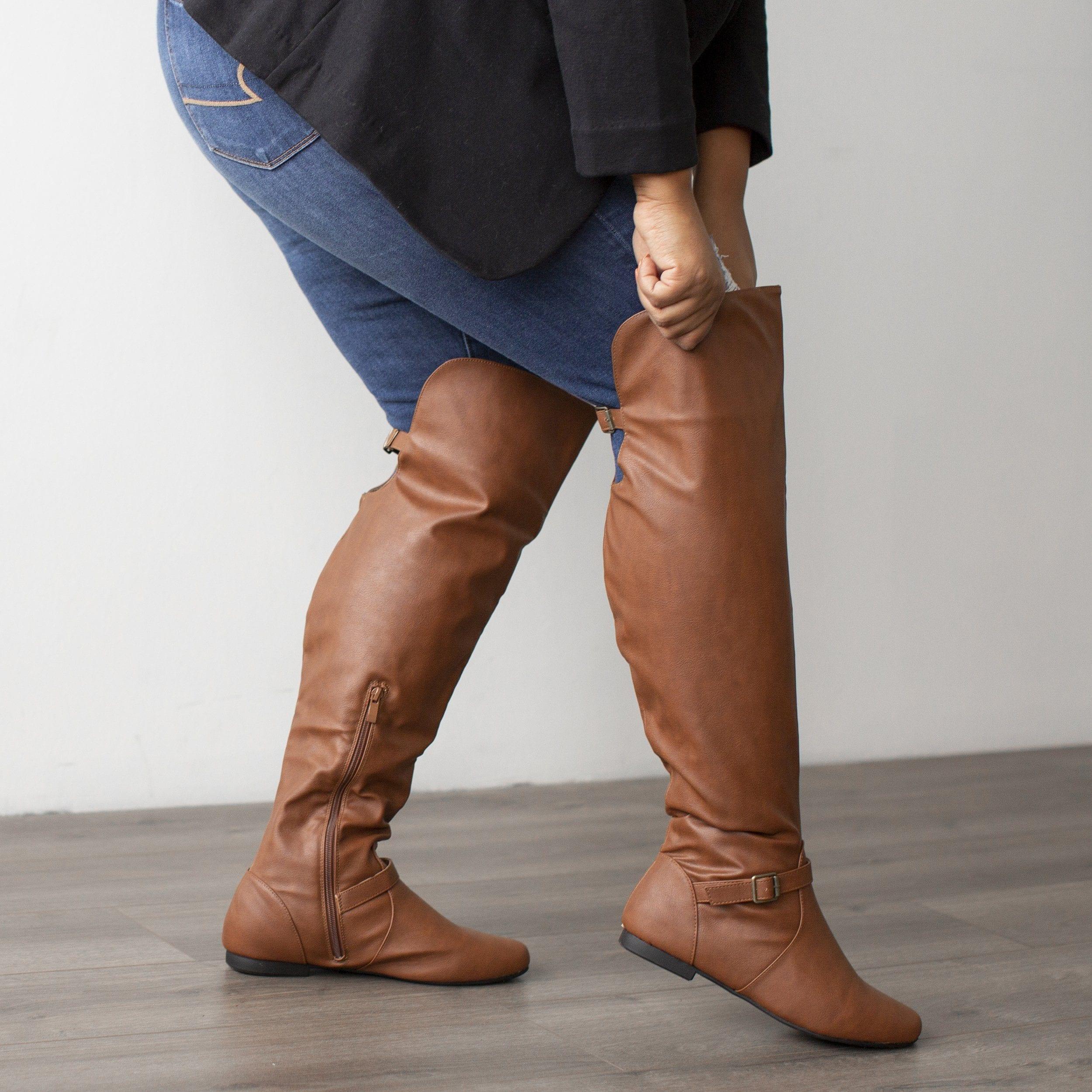  Journee Collection Women's Regular and Wide Calf Carver Knee  High Boots with Stacked Heel, Grey (Regular Calf), 6