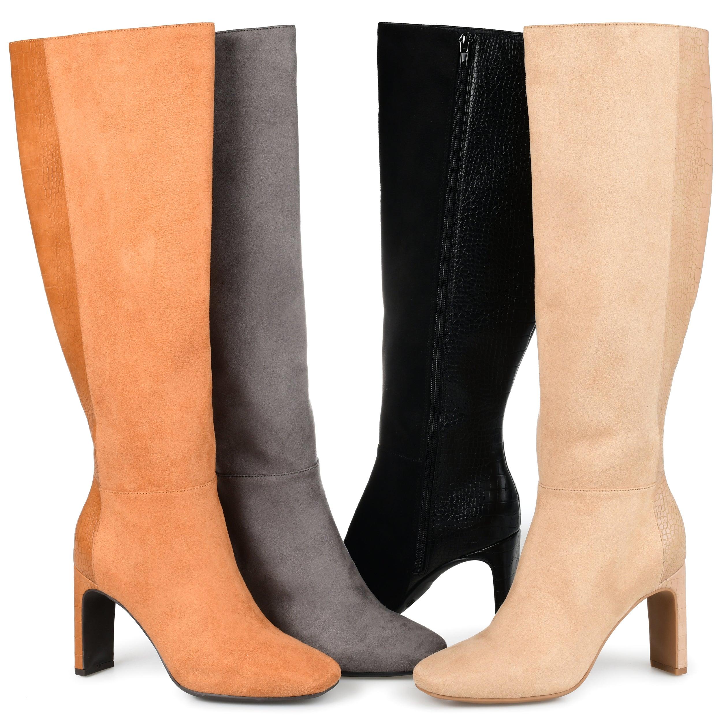 VKEKIEO Knee High Boots Women Wide Calf Open Toe High Heel Heels Ornamental  Zipper Zip-Up Black Winter Boots - Walmart.com