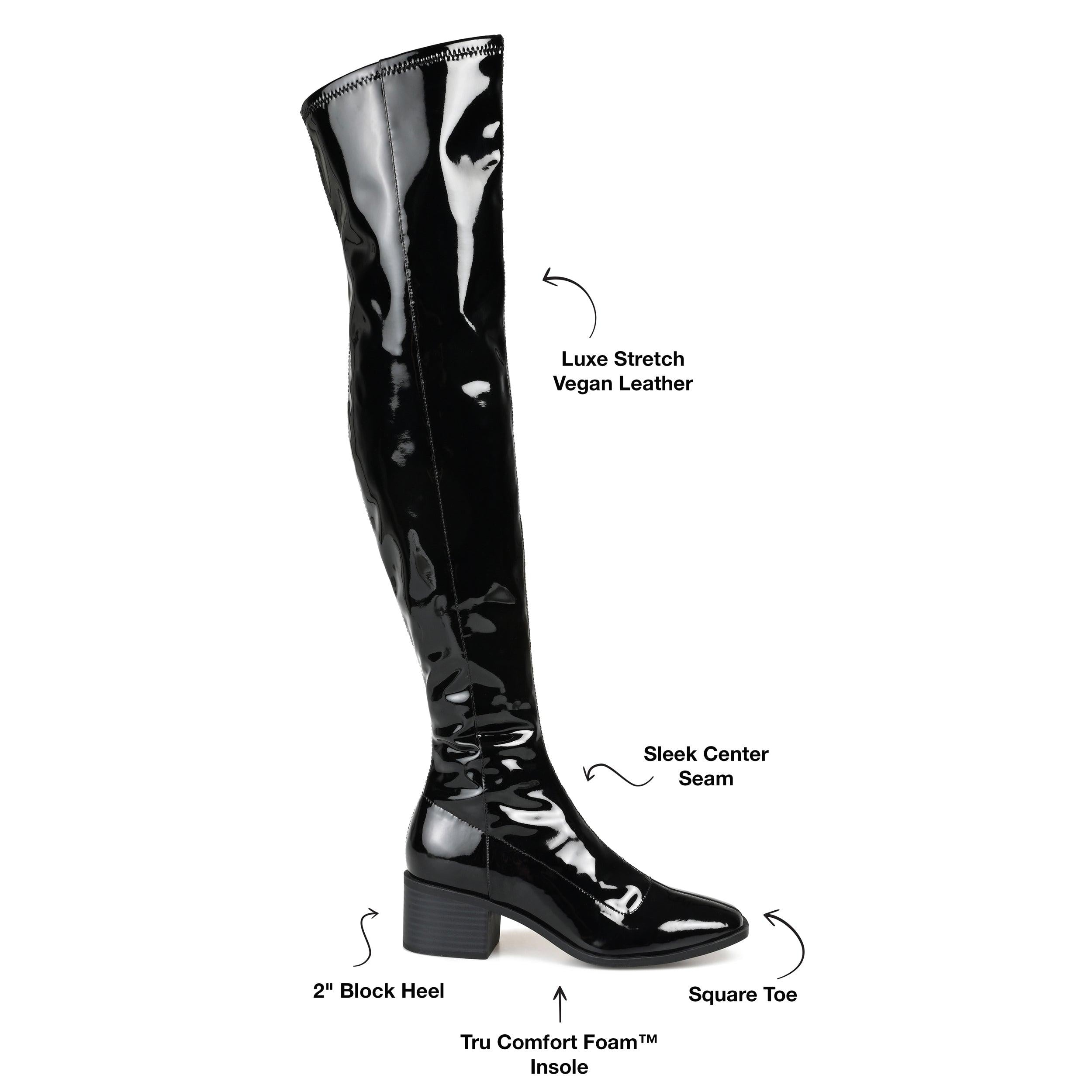 Vegan Patent Leather Thigh High Boots - Black | US 5 1/2