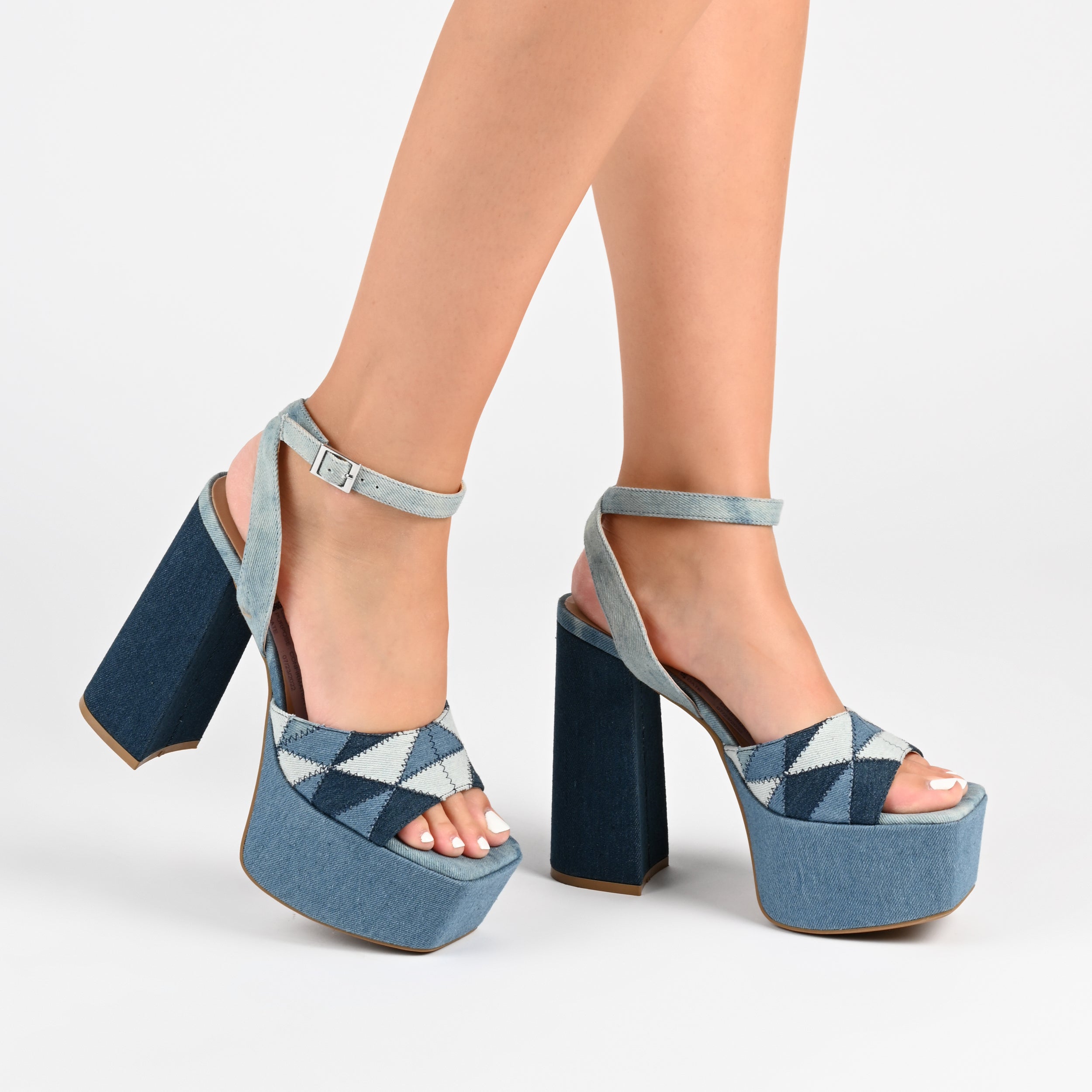 Blue Chunky Heel Platform Sandals Denim Jeans Lace-Up Sandals Shoes |  Up2Step