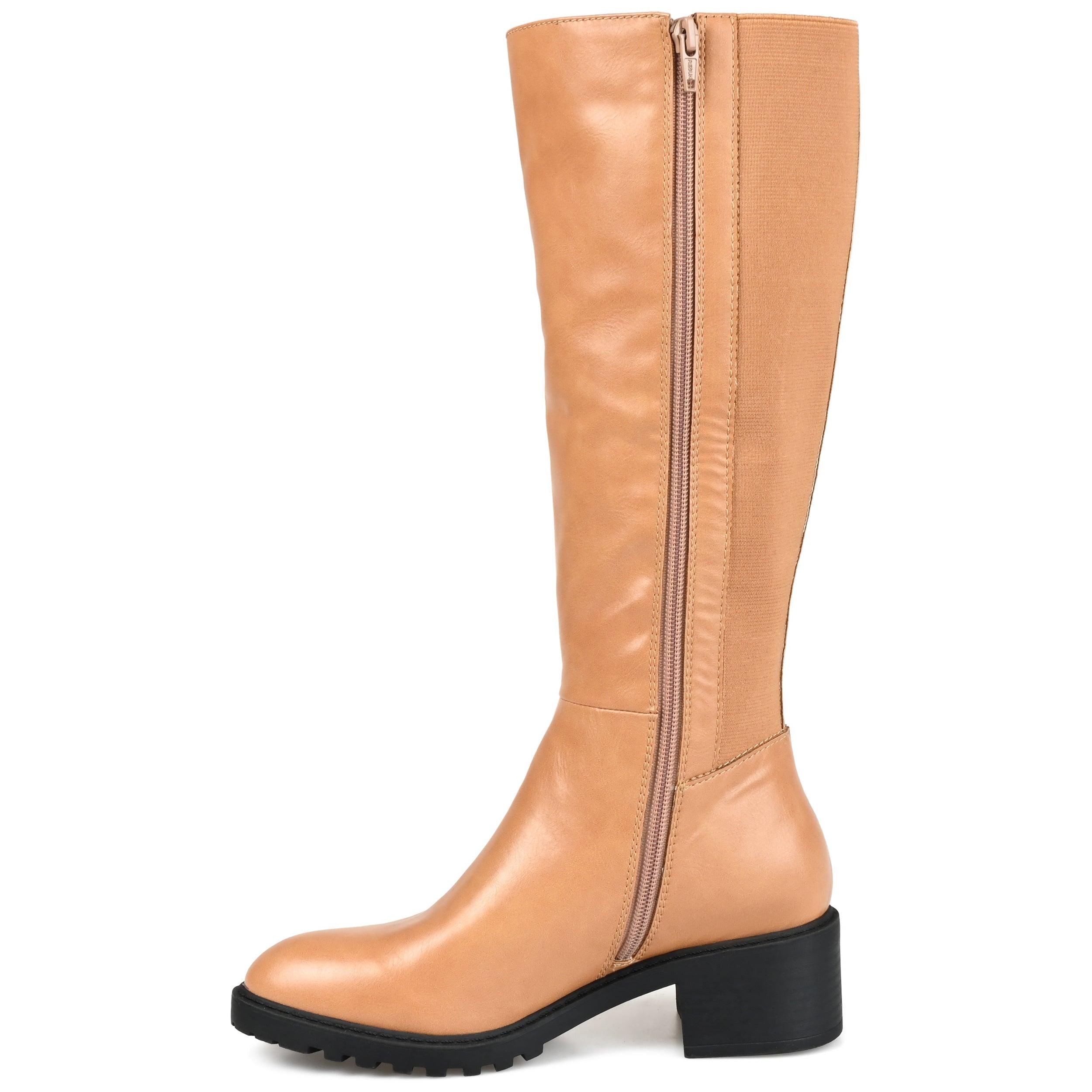 Journee Signature Womens Genuine Leather Pryse Extra Wide Calf Almond Toe  Pull On Knee High Boots, Nude 6.5 : Target